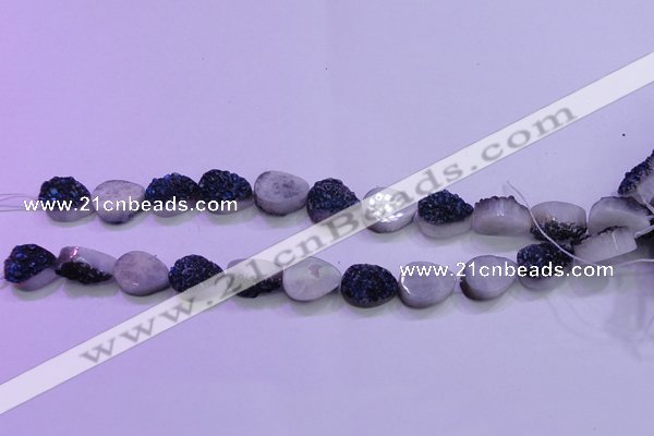 CAG8286 7.5 inches 12*16mm teardrop blue plated druzy agate beads