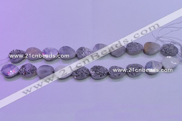 CAG8302 7.5 inches 15*20mm teardrop silver plated druzy agate beads