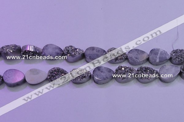 CAG8312 7.5 inches 18*25mm teardrop silver plated druzy agate beads