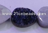 CAG8326 7.5 inches 20*30mm teardrop blue plated druzy agate beads