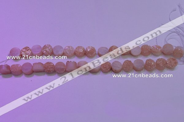 CAG8331 7.5 inches 10mm coin champagne plated druzy agate beads