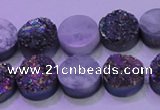 CAG8334 7.5 inches 10mm coin rainbow plated druzy agate beads