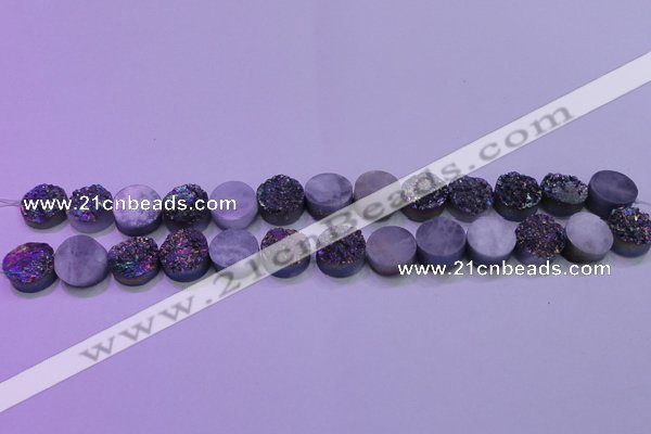 CAG8334 7.5 inches 10mm coin rainbow plated druzy agate beads