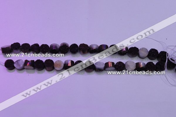 CAG8335 7.5 inches 10mm coin purple plated druzy agate beads