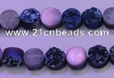 CAG8336 7.5 inches 10mm coin blue plated druzy agate beads