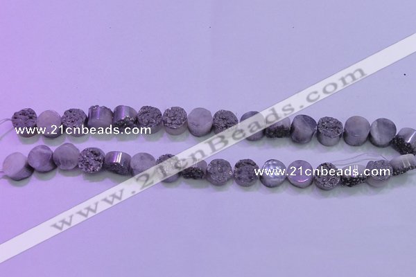 CAG8342 7.5 inches 12mm coin silver plated druzy agate beads