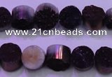 CAG8345 7.5 inches 12mm coin purple plated druzy agate beads