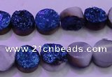 CAG8346 7.5 inches 12mm coin blue plated druzy agate beads