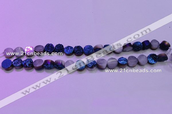 CAG8346 7.5 inches 12mm coin blue plated druzy agate beads