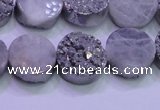 CAG8352 7.5 inches 14mm coin silver plated druzy agate beads