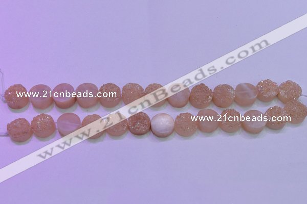 CAG8361 7.5 inches 16mm coin champagne plated druzy agate beads