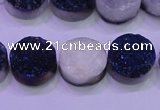 CAG8366 7.5 inches 16mm coin blue plated druzy agate beads