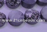 CAG8372 7.5 inches 18mm coin silver plated druzy agate beads