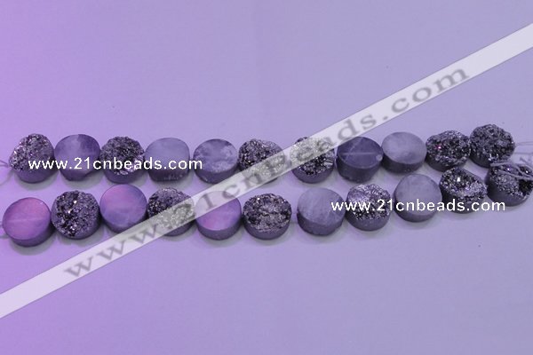 CAG8372 7.5 inches 18mm coin silver plated druzy agate beads