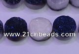 CAG8376 7.5 inches 18mm coin blue plated druzy agate beads
