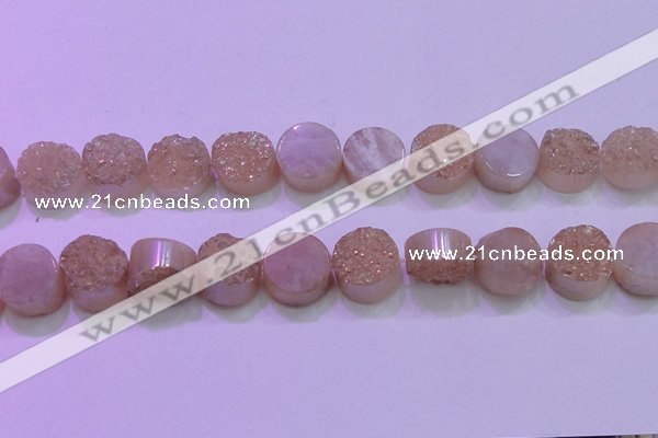 CAG8381 7.5 inches 20mm coin champagne plated druzy agate beads