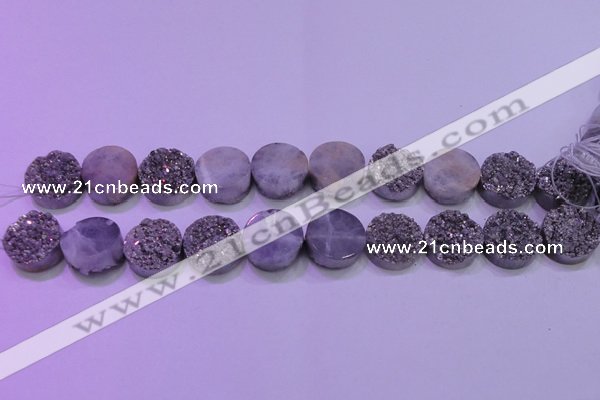 CAG8382 7.5 inches 20mm coin silver plated druzy agate beads