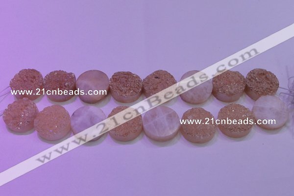 CAG8391 7.5 inches 25mm coin champagne plated druzy agate beads