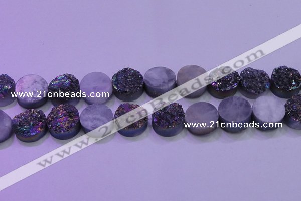 CAG8394 7.5 inches 25mm coin rainbow plated druzy agate beads