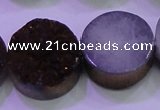 CAG8395 7.5 inches 25mm coin purple plated druzy agate beads