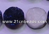 CAG8396 7.5 inches 25mm coin blue plated druzy agate beads