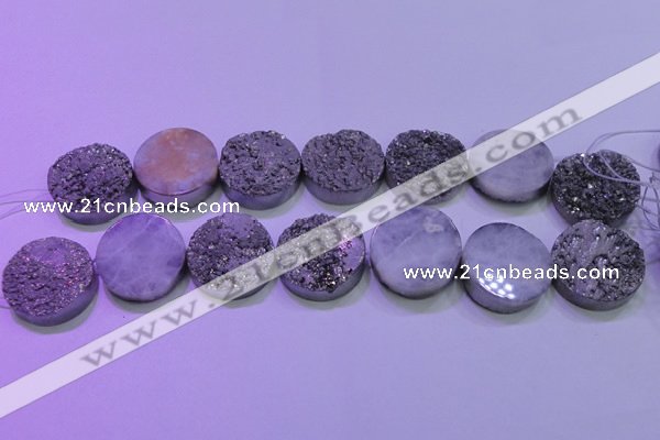 CAG8402 7.5 inches 30mm coin silver plated druzy agate beads