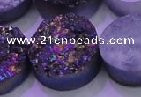 CAG8404 7.5 inches 30mm coin rainbow plated druzy agate beads