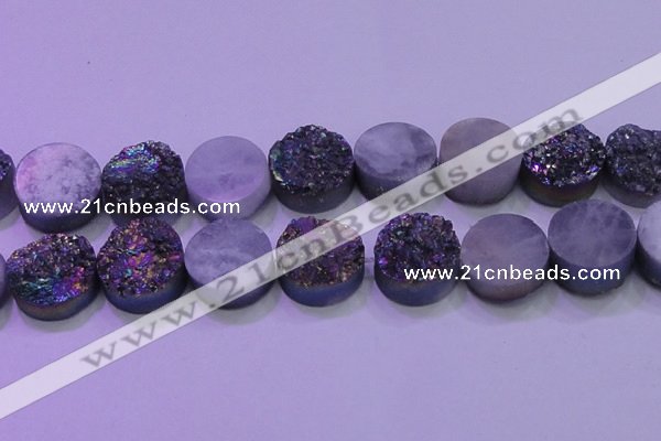 CAG8404 7.5 inches 30mm coin rainbow plated druzy agate beads