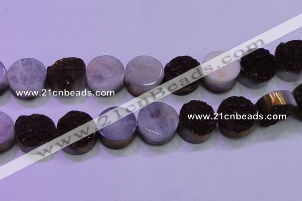 CAG8405 7.5 inches 30mm coin purple plated druzy agate beads