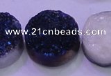 CAG8406 7.5 inches 30mm coin blue plated druzy agate beads