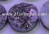 CAG8412 7.5 inches 35mm coin silver plated druzy agate beads