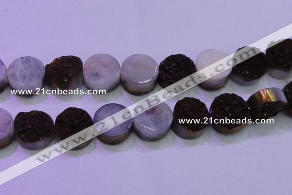 CAG8415 7.5 inches 35mm coin purple plated druzy agate beads