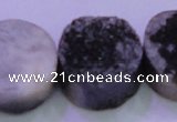 CAG8417 7.5 inches 35mm coin black plated druzy agate beads