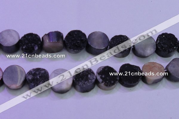 CAG8417 7.5 inches 35mm coin black plated druzy agate beads