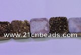 CAG8421 7.5 inches 12*12mm square gold plated druzy agate beads