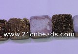 CAG8423 7.5 inches 16*16mm square gold plated druzy agate beads