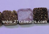 CAG8425 7.5 inches 20*20mm square gold plated druzy agate beads