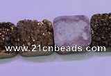 CAG8426 7.5 inches 22*22mm square gold plated druzy agate beads