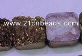 CAG8427 7.5 inches 25*25mm square gold plated druzy agate beads