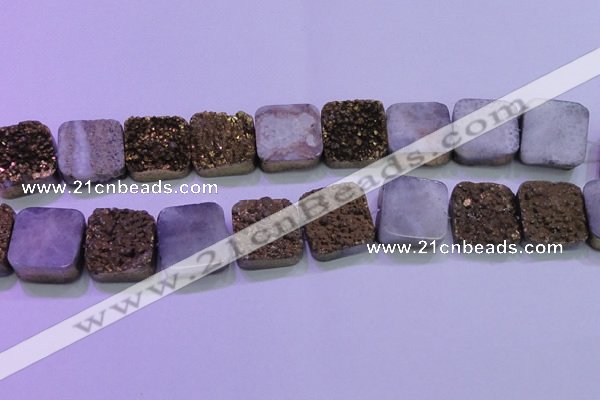 CAG8427 7.5 inches 25*25mm square gold plated druzy agate beads