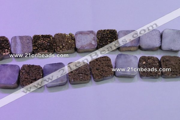 CAG8428 7.5 inches 28*28mm square gold plated druzy agate beads