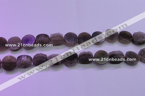 CAG8434 15.5 inches 18mm coin grey druzy agate gemstone beads