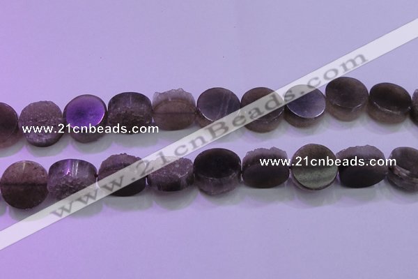 CAG8435 15.5 inches 20mm coin grey druzy agate gemstone beads