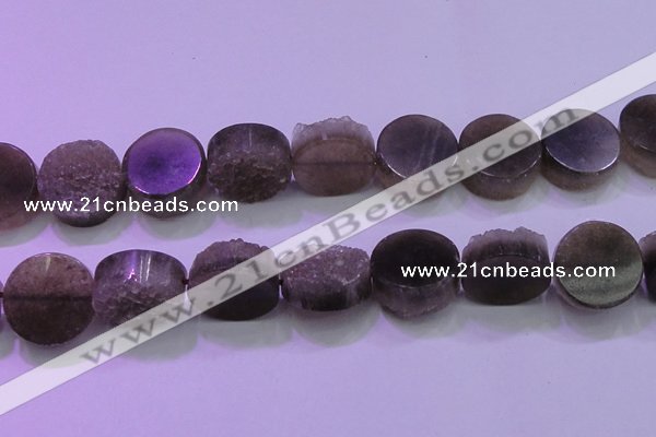 CAG8437 15.5 inches 25mm coin grey druzy agate gemstone beads