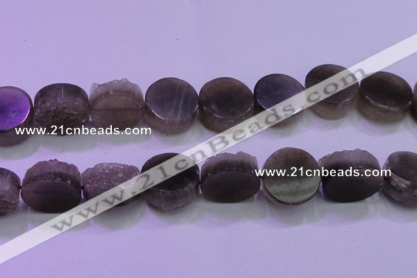 CAG8439 15.5 inches 30mm coin grey druzy agate gemstone beads