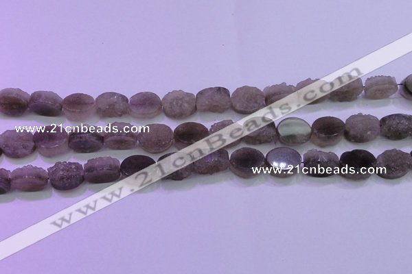 CAG8441 15.5 inches 10*14mm oval grey druzy agate gemstone beads
