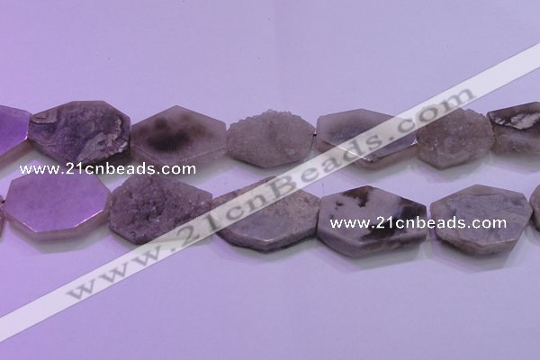 CAG8460 15.5 inches 25*35mm - 30*40mm freeform grey druzy agate beads