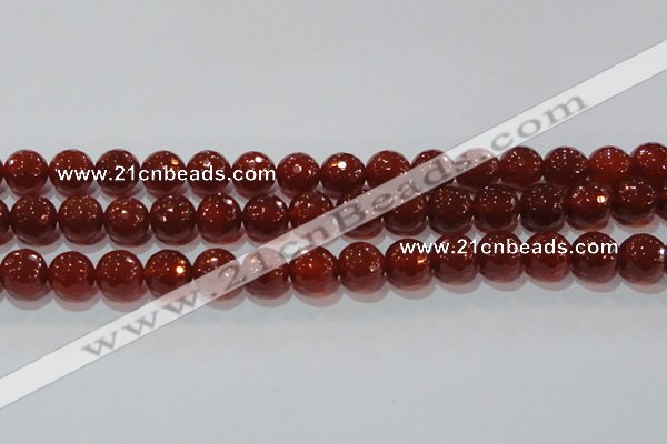 CAG8594 15.5 inches 14mm faceted round red agate gemstone beads