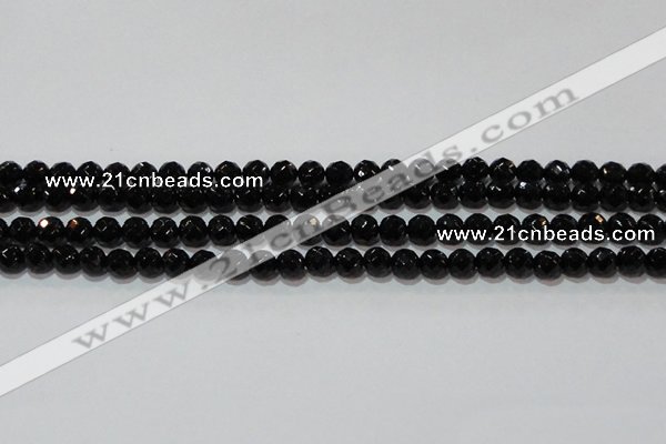 CAG8611 15.5 inches 8mm faceted round black agate gemstone beads