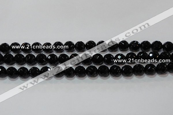 CAG8614 15.5 inches 14mm faceted round black agate gemstone beads